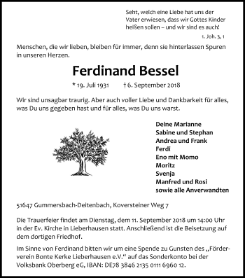 Anzeige von Ferdinand Bessel von Kölner Stadt-Anzeiger / Kölnische Rundschau / Express