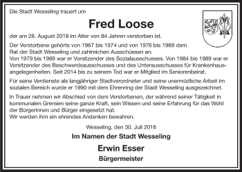 Anzeige von Fred Loose von  Schlossbote/Werbekurier 