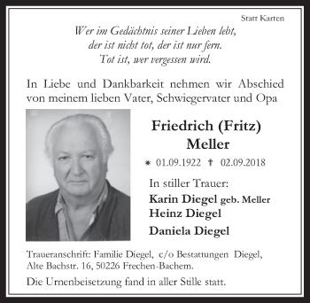 Anzeige von Friedrich Meller von  Wochenende 