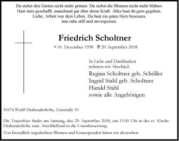 Anzeige von Friedrich Scholtner von  Anzeigen Echo 