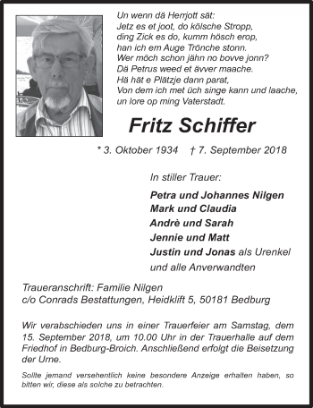 Anzeige von Fritz Schiffer von  Werbepost 