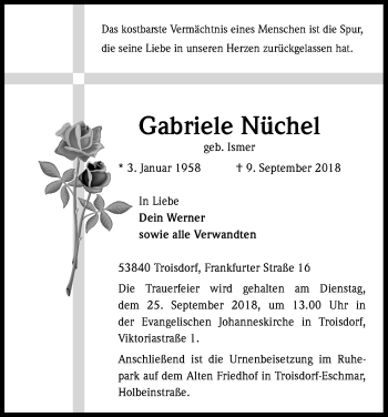 Anzeige von Gabriele Nüchel von Kölner Stadt-Anzeiger / Kölnische Rundschau / Express