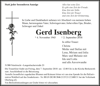 Anzeige von Gerd Isenberg von  Lokalanzeiger 