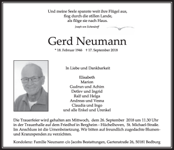 Anzeige von Gerd Neumann von  Sonntags-Post 