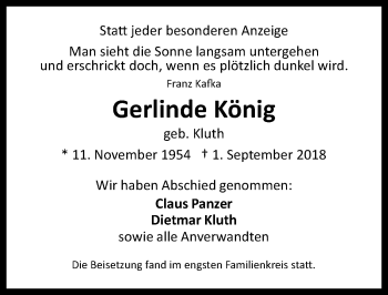 Anzeige von Gerlinde König von  Sonntags-Post 