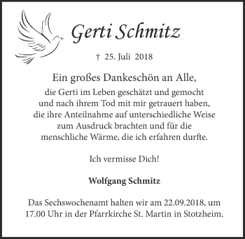 Anzeige von Gerti Schmitz von  Blickpunkt Euskirchen 
