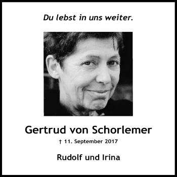 Anzeige von Gertrud von Schorlemer von Kölner Stadt-Anzeiger / Kölnische Rundschau / Express