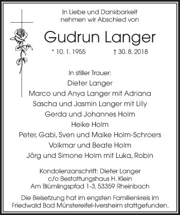 Anzeige von Gudrun Langer von  Schaufenster/Blickpunkt 