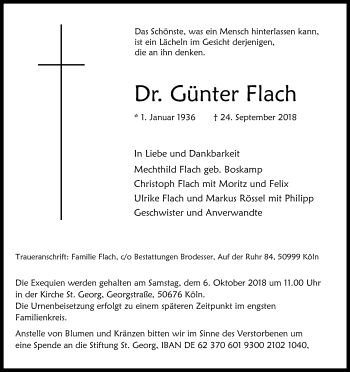 Anzeige von Günter Flach von Kölner Stadt-Anzeiger / Kölnische Rundschau / Express