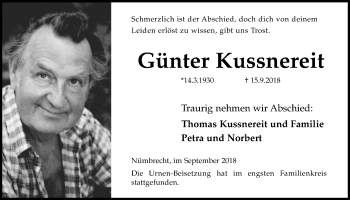 Anzeige von Günter Kussnereit von  Lokalanzeiger 