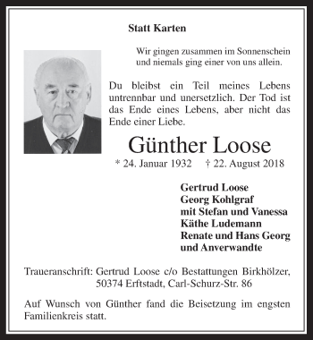 Anzeige von Günther Loose von  Werbepost 