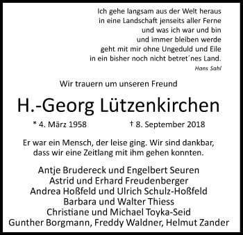 Anzeige von H.-Georg Lützenkirchen von Kölner Stadt-Anzeiger / Kölnische Rundschau / Express