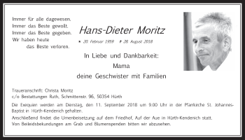 Anzeige von Hans-Dieter Moritz von  Wochenende 