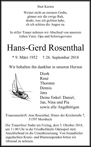 Anzeige von Hans-Gerd Rosenthal von Kölner Stadt-Anzeiger / Kölnische Rundschau / Express