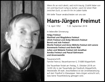 Anzeige von Hans-Jürgen Freimut von Kölner Stadt-Anzeiger / Kölnische Rundschau / Express