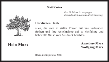 Anzeige von Hein Marx von  Wochenende  Schlossbote/Werbekurier 