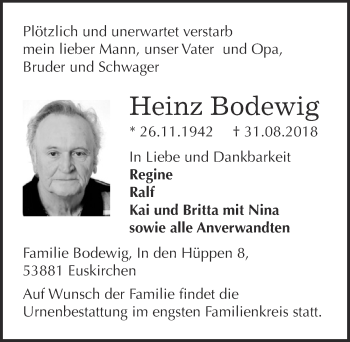 Anzeige von Heinz Bodewig von  Blickpunkt Euskirchen 