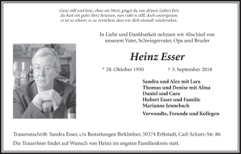Anzeige von Heinz Esser von  Sonntags-Post 