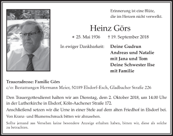 Anzeige von Heinz Görs von  Werbepost 