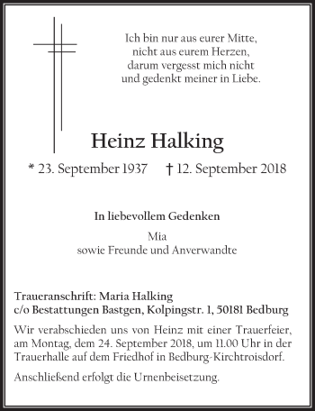 Anzeige von Heinz Halking von  Werbepost 