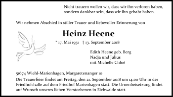 Anzeige von Heinz Heene von Kölner Stadt-Anzeiger / Kölnische Rundschau / Express