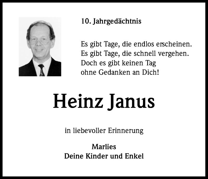  Traueranzeige für Heinz Janus vom 15.09.2018 aus Kölner Stadt-Anzeiger / Kölnische Rundschau / Express