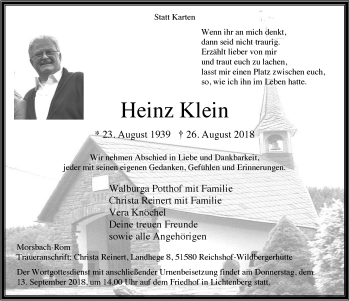 Anzeige von Heinz Klein von  Lokalanzeiger 