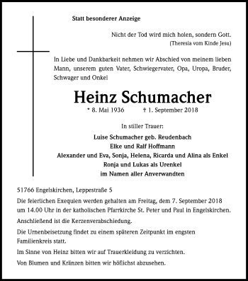 Anzeige von Heinz Schumacher von Kölner Stadt-Anzeiger / Kölnische Rundschau / Express