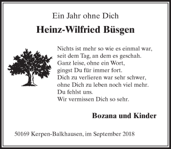 Anzeige von Heinz-Wilfried Büsgen von  Sonntags-Post 