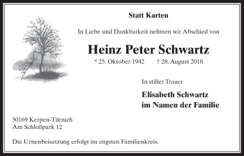 Anzeige von Heinz Peter Schwartz von  Werbepost 