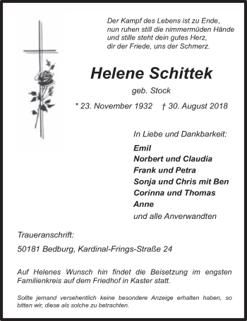 Anzeige von Helene Schittek von  Werbepost 