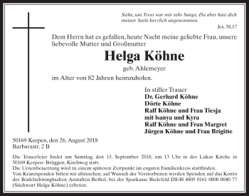 Anzeige von Helga Köhne von  Werbepost 