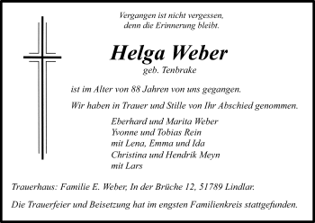 Anzeige von Helga Weber von Kölner Stadt-Anzeiger / Kölnische Rundschau / Express