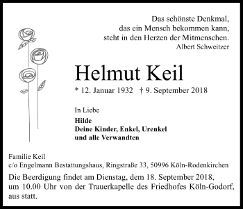 Anzeige von Helmut Keil von Kölner Stadt-Anzeiger / Kölnische Rundschau / Express
