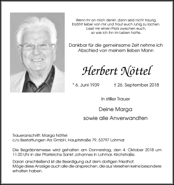 Anzeige von Herbert Nöttel von Kölner Stadt-Anzeiger / Kölnische Rundschau / Express