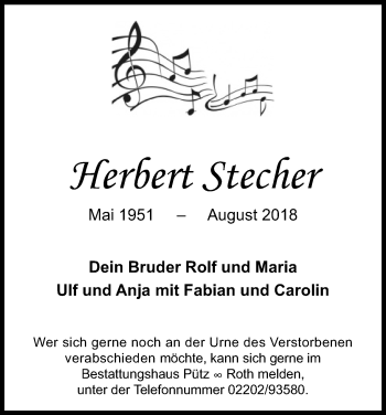 Anzeige von Herbert Stecher von Kölner Stadt-Anzeiger / Kölnische Rundschau / Express