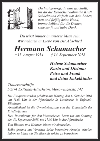 Anzeige von Hermann Schumacher von  Werbepost 