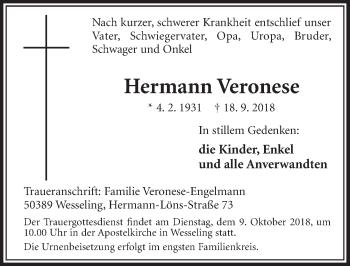 Anzeige von Hermann Veronese von  Schlossbote/Werbekurier 
