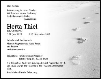 Anzeige von Herta Thiel von Kölner Stadt-Anzeiger / Kölnische Rundschau / Express