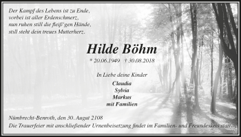 Anzeige von Hilde Böhm von  Lokalanzeiger 