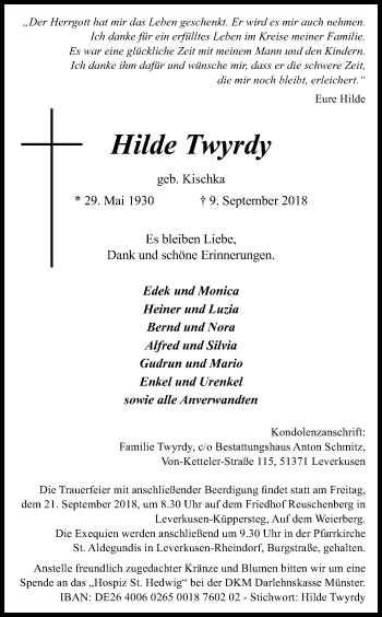Anzeige von Hilde Twyrdy von Kölner Stadt-Anzeiger / Kölnische Rundschau / Express