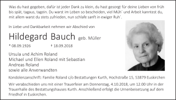 Anzeige von Hildegard Bauch von  Blickpunkt Euskirchen 