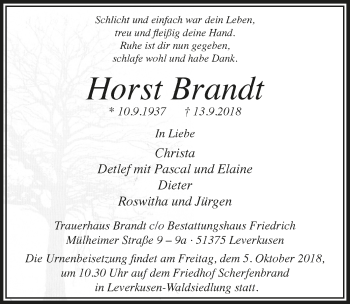 Anzeige von Horst Brandt von  Lokale Informationen 