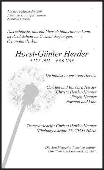 Anzeige von Horst-Günter Herder von  Wochenende 