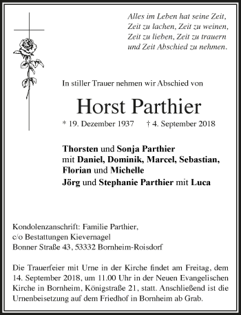 Anzeige von Horst Parthier von  Schaufenster/Blickpunkt 