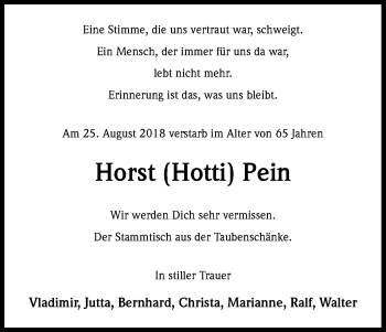 Anzeige von Horst Pein von Kölner Stadt-Anzeiger / Kölnische Rundschau / Express