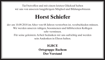 Anzeige von Horst Schiefer von  Wochenende 