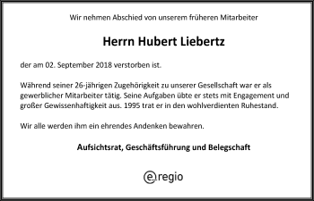 Anzeige von Hubert Liebertz von  Blickpunkt Euskirchen 