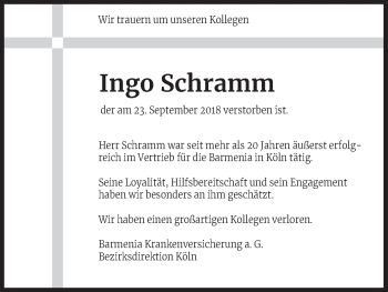 Anzeige von Ingo Schramm von Kölner Stadt-Anzeiger / Kölnische Rundschau / Express