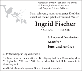 Anzeige von Ingrid Fischer von  Schlossbote/Werbekurier 